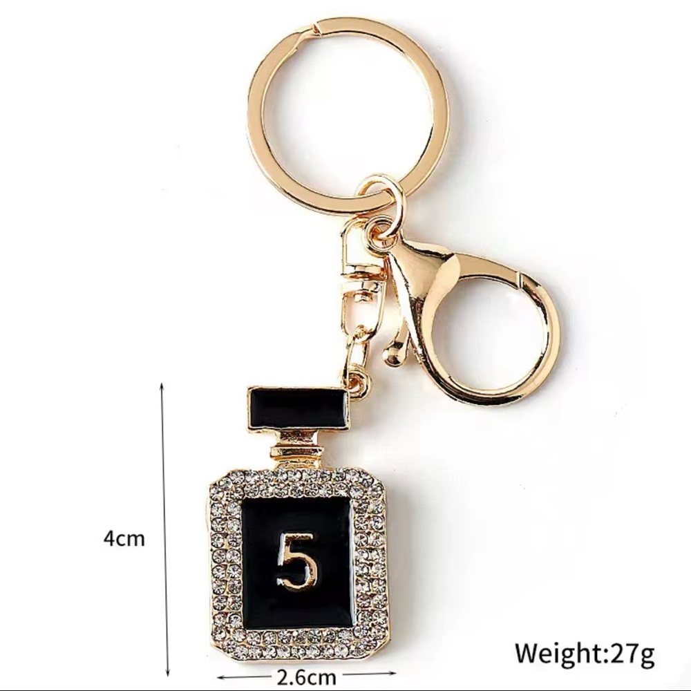 White Crystal Gold Sparkling Perfume Bottle Pendant Bag Charm - Picture 7 of 7